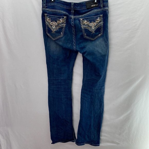 Grace in LA Women's Flared Denim Jeans Dark Washed - Size 30 - Picture 3 of 7